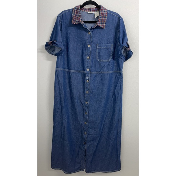 VTG White Stag Denim Shirt Dress Button Up 18W Short Sleeve Utility Western - Picture 1 of 6